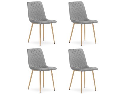 Set 4 kresiel TURIN - svetlosivý zamat / nohy vo farbe dreva