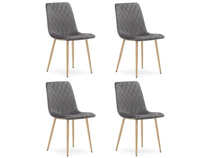 Set 4 kresiel TURIN - tmavosivý zamat / nohy vo farbe dreva