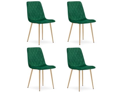 Set 4 kresiel TURIN - tmavozelený zamat / nohy vo farbe dreva