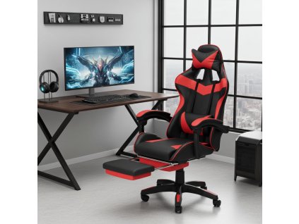 Kancelárska herná stolička s nastaviteľnou opierkou nôh - čierno-červená