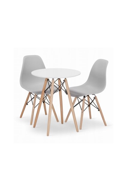 Jedálenská zostava TODI 60cm okrúhly stolový set biely + 2 stoličky OSAKA sivé
