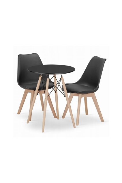 Jedálenská zostava TODI 60cm okrúhly stolový set čierny + 2 stoličky OSAKA čierne