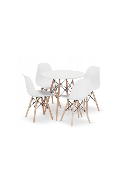 Jedálenská zostava TODI 80cm okrúhly stolový set biely + 4 stoličky OSAKA biele
