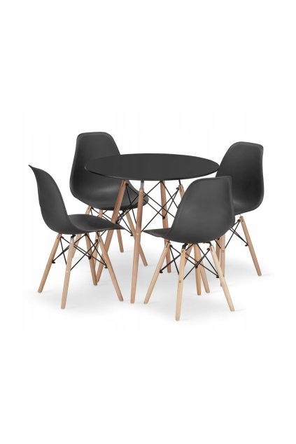Jedálenská zostava TODI 80cm okrúhly stolový set čierny + 4 stoličky OSAKA čierne