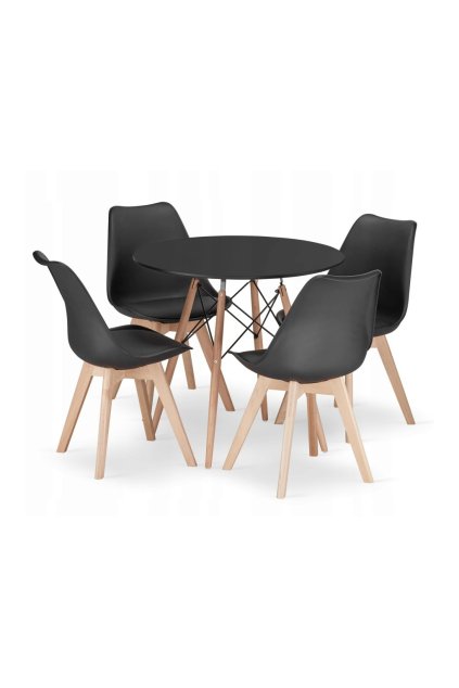 Jedálenská zostava TODI 80cm okrúhly stolový set čierny+ 4 stoličky MARK čierne