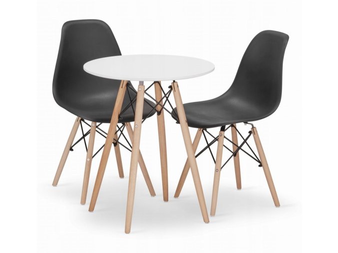 Jedálenská zostava TODI 60cm okrúhly stolový set biely + 2 stoličky OSAKA čierne