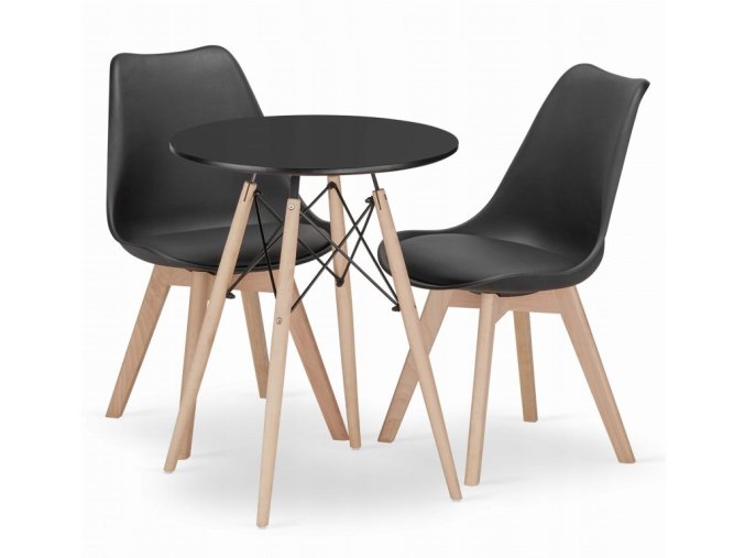 Jedálenská zostava TODI 60cm okrúhly stolový set čierny + 2 stoličky MARK čierne
