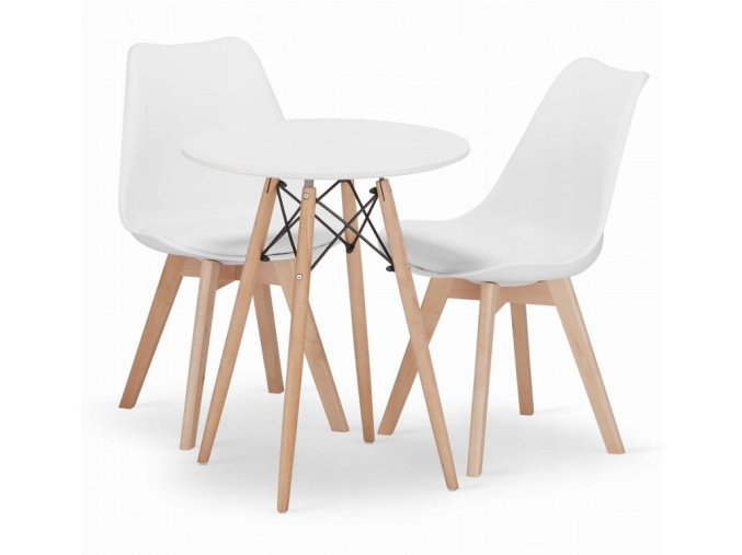 Jedálenská zostava TODI 60cm okrúhly stolový set biely+ 2 stoličky MARK biele