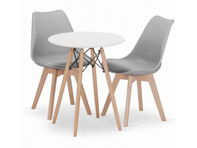 Jedálenská zostava TODI 60cm okrúhly stolový set biely+ 2 stoličky MARK sivé