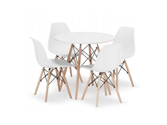 Jedálenská zostava TODI 80cm okrúhly stolový set biely + 4 stoličky OSAKA biele