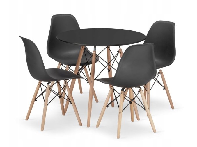 Jedálenská zostava TODI 80cm okrúhly stolový set čierny + 4 stoličky OSAKA čierne