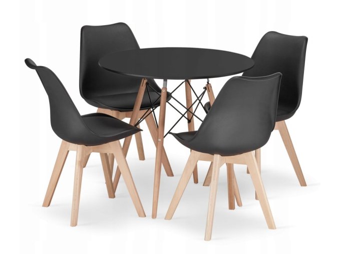 Jedálenská zostava TODI 80cm okrúhly stolový set čierny+ 4 stoličky MARK čierne