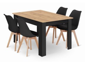 Jedálenská zostava stôl Artisan 120 X 80 čierne nohy + 4 stoličky MARK čierne/ prírodné nohy