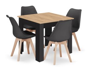Jedálenská zostava stôl Artisan 80 X 80 čierne nohy + 4 stoličky MARK čierne/ prírodné nohy