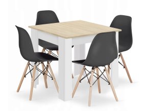 Jedálenská zostava stôl Dub sonoma/ biele nohy 80 X 80 hnedé nohy + 4 stoličky OSAKA čierne/ prírodné nohy