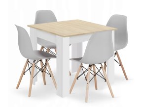 Jedálenská zostava stôl Dub sonoma/ biele nohy 80 X 80 + 4 stoličky OSAKA sivé / prírodné nohy