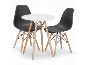 Jedálenská zostava TODI 60cm okrúhly stolový set biely + 2 stoličky OSAKA čierne