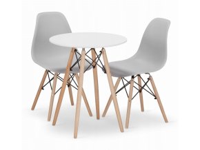 Jedálenská zostava TODI 60cm okrúhly stolový set biely + 2 stoličky OSAKA sivé