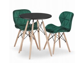 Jedálenská zostava TODI 60cm okrúhly stolový set čierny + 2 stoličky LAGO zelené