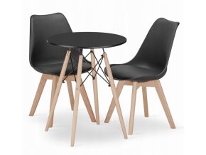 Jedálenská zostava TODI 60cm okrúhly stolový set čierny + 2 stoličky MARK čierne