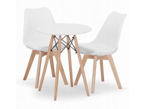 Jedálenská zostava TODI 60cm okrúhly stolový set biely+ 2 stoličky MARK biele