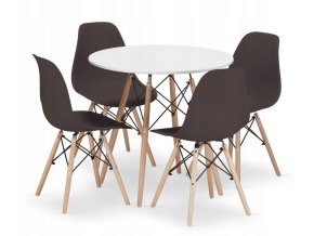 Jedálenská zostava TODI 80cm okrúhly stolový set biely + 4 stoličky OSAKA hnedé