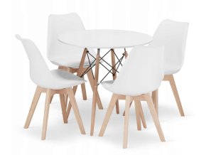 Jedálenská zostava TODI 80cm okrúhly stolový set biely+ 4 stoličky MARK biele