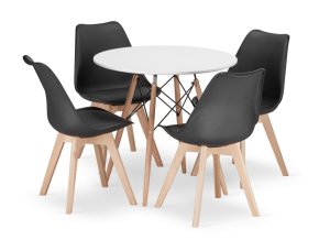 Jedálenská zostava TODI 80cm okrúhly stolový set biely+ 4 stoličky MARK čierne