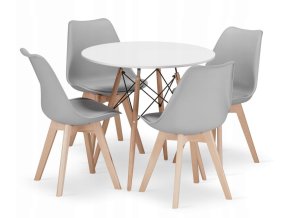 Jedálenská zostava TODI 80cm okrúhly stolový set biely+ 4 stoličky MARK sivé