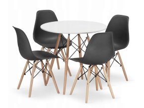 Jedálenská zostava TODI 80cm okrúhly stolový set biely + 4 stoličky OSAKA čierne