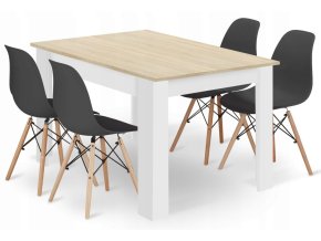 Jedálenská zostava stôl Dub sonoma 120 x 80cm biele nohy + 4 stoličky OSAKA čierne / prírodné nohy