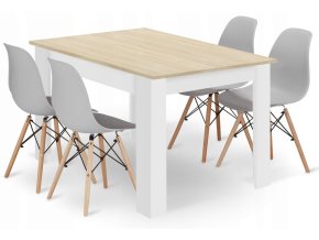 Jedálenská zostava stôl Dub sonoma 120 x 80cm biele nohy + 4 stoličky OSAKA sivé / prírodné nohy