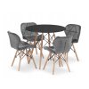 Jedálenská zostava TODI 80cm okrúhly stolový set čierny + 4 stoličky LAGO sivé