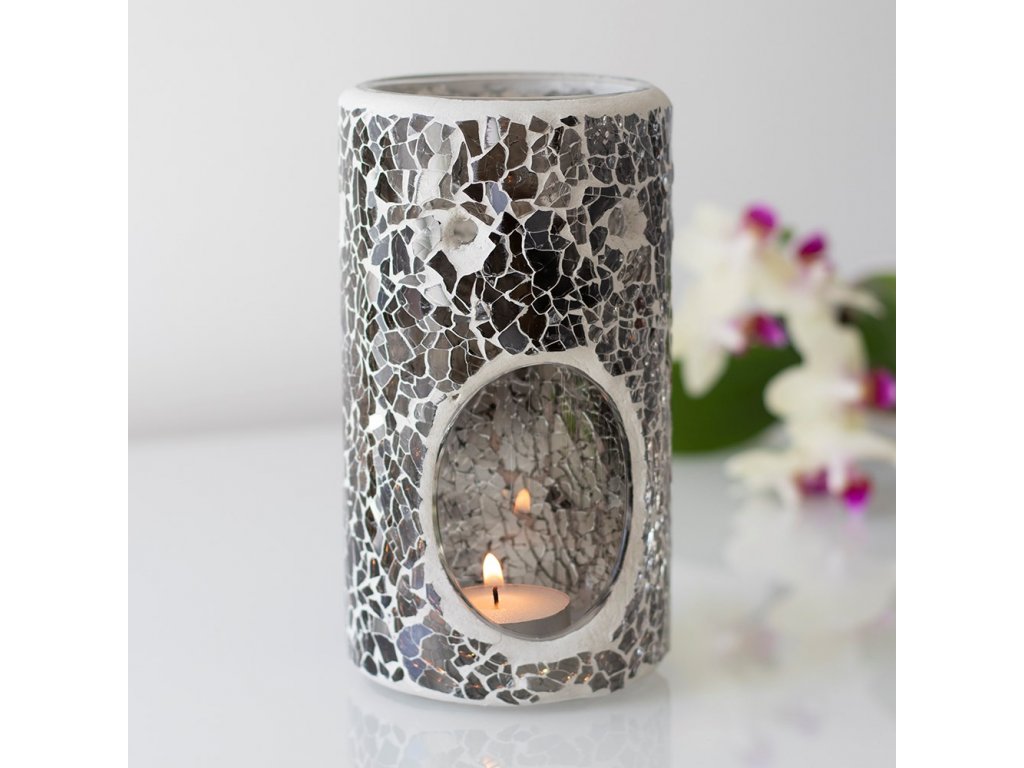 Jones Home - Skleněná aroma lampa - mozaika - šedá, 14,5 x 8,5 x 8,5 cm -  ANDIVO