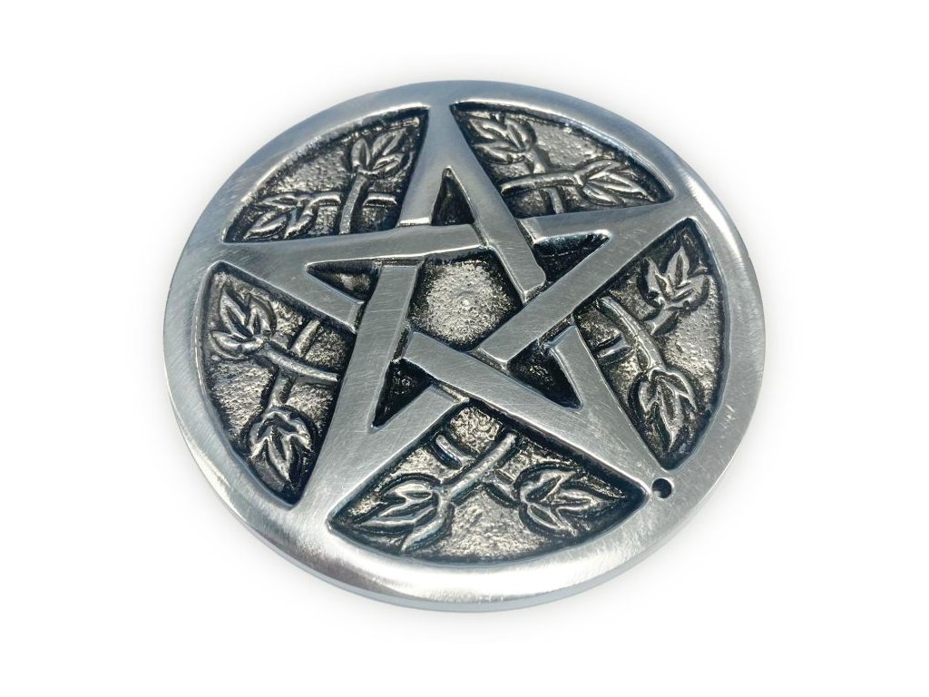 Mani Bhadra Stojánek na vonné tyčinky Bílý kovový Pentagram Altar, Ø 8 cm