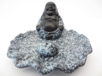 Mani Bhadra Stojánek na vonné tyčinky Černý čínský Buddha šedý Lotos
