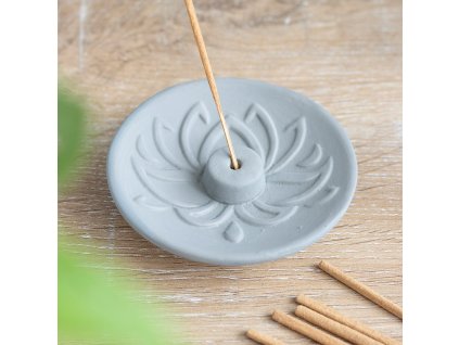 Mani Bhadra Stojánek na vonné tyčinky Lotos Terakota Šedý, 9 cm