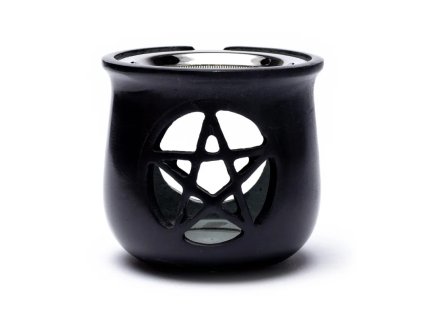 Mani Bhadra Kadidelnice Vykuřovací miska Pentacle Mastek černý, 8,5 x 9 cm