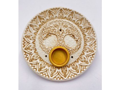 Mani Bhadra Stojánek na vonné tyčinky a kužely Tree of Life (bílý), 10 cm