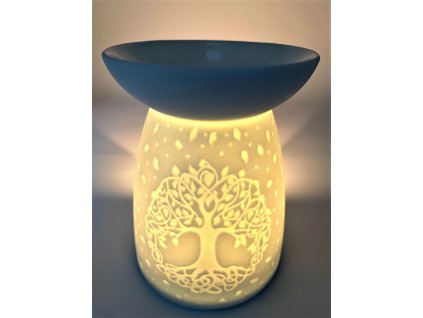 Mani Bhadra Aroma lampa Tree of Life (bílá keramika), 12,5 x 9,5 cm