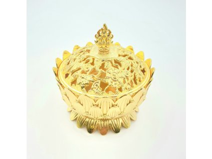 Mani Bhadra Kadidelnice mosazná s pokličkou (zlatá barva), 9,5 x 9 cm + písek zdarma