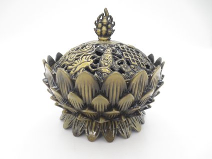 Mani Bhadra Kadidelnice mosazná s pokličkou (bronzová barva), 9,5 x 9 cm + písek zdarma