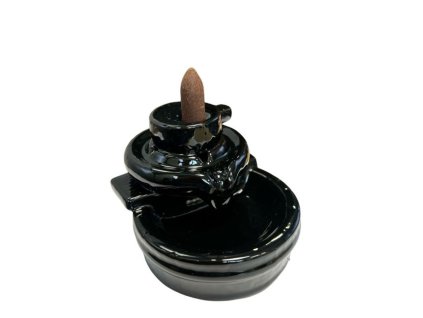 Mani Bhadra Stojan na vonné kužely Tekoucí dým Starý mlýnek na rýži (černý), 10 x 9 cm