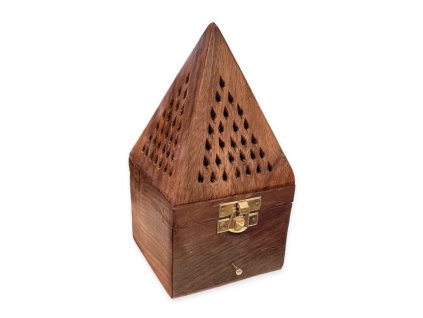 Mani Bhadra Stojánek na vonné kužely Pyramida s šuplíčkem Dřevo Sheesham, 16 x 9 cm