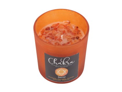 Mindful Frog Vonná čakrová svíčka s krystaly karneolu 2. sakrální čakra