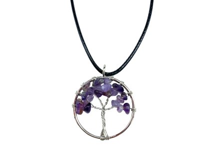 Ancient Wisdom Přívěsek s drahými kameny Strom života Ametyst