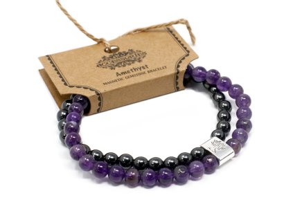 Ancient Wisdom Dvojitý magnetický náramek s drahými kameny Ametyst