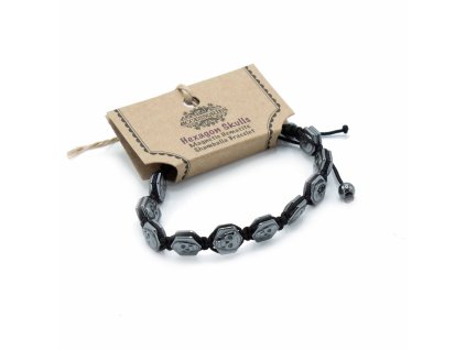 Ancient Wisdom Magnetický Hematitový náramek Shamballa (Hexagon s lebkami)