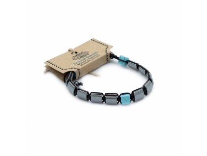 Ancient Wisdom Magnetický Hematitový náramek Shamballa (kvádry a kostky tyrkysu )