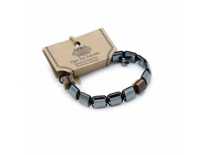Ancient Wisdom Magnetický Hematitový náramek Shamballa (kvádry a kostky tygřího oka)